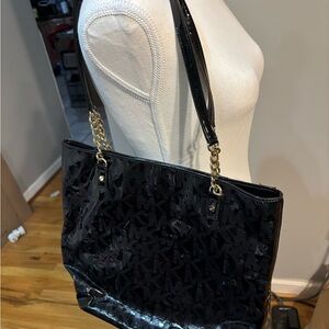 Michael Kors Black pleather Tote with Gold Chain Accents